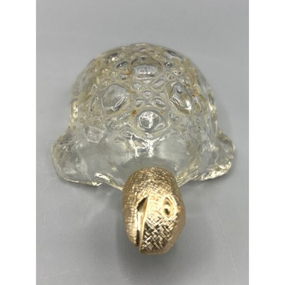 Vtg AVON Glass Turtle Bottle Figurine With Gold Tone Textured Head - Picture 2 of 6